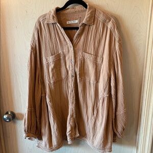 We The Free Tan Button-Up Gauze Flowy Tunic